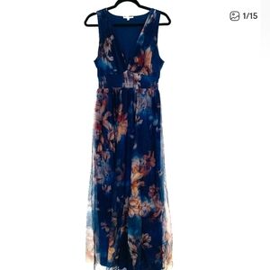 Baltic Born Floral Kamila Tulle Maxi Dress - Navy and Coral